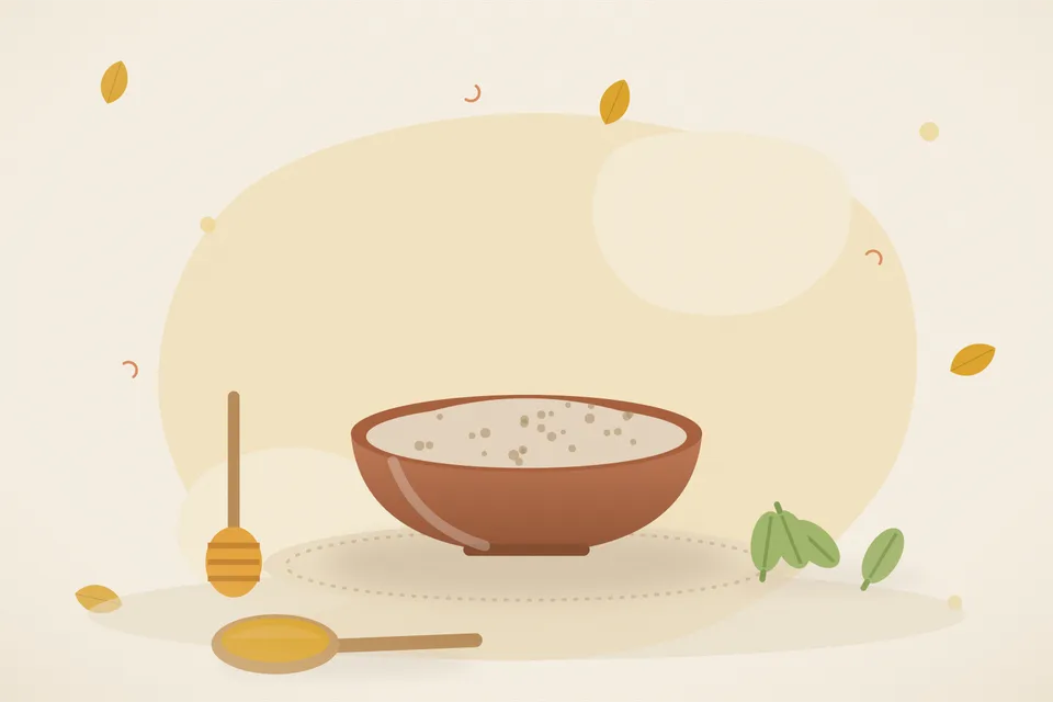 Illustrated still life with honey, cardamom.