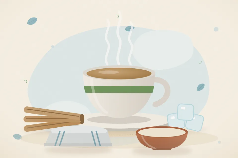 Illustrated still life with mulethi root, ice.