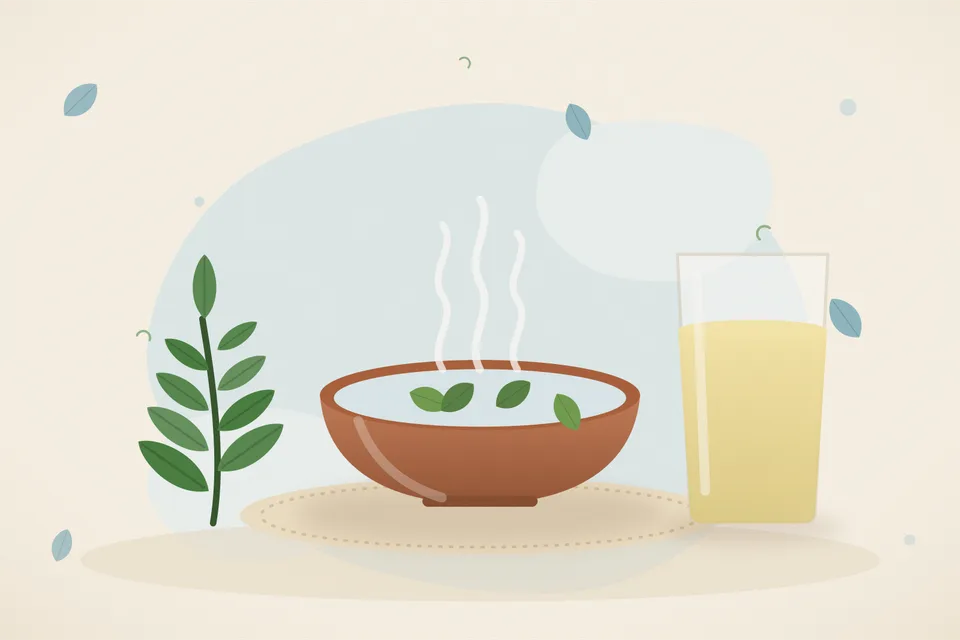 Illustrated still life with neem leaves.