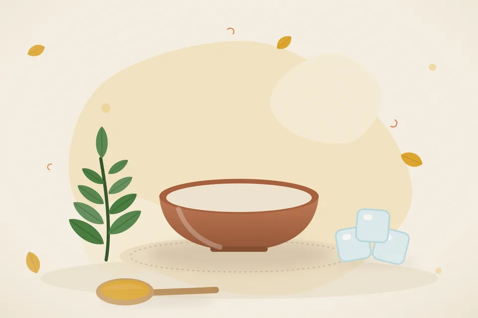 Illustrated still life with neem leaves, ice.