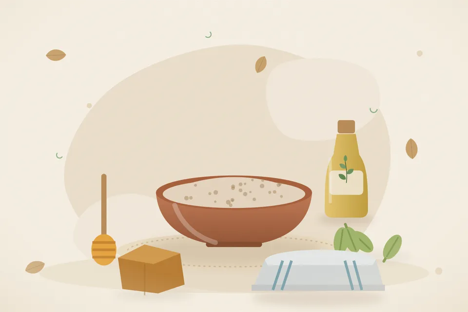 Illustrated still life with honey, cardamom, jaggery.