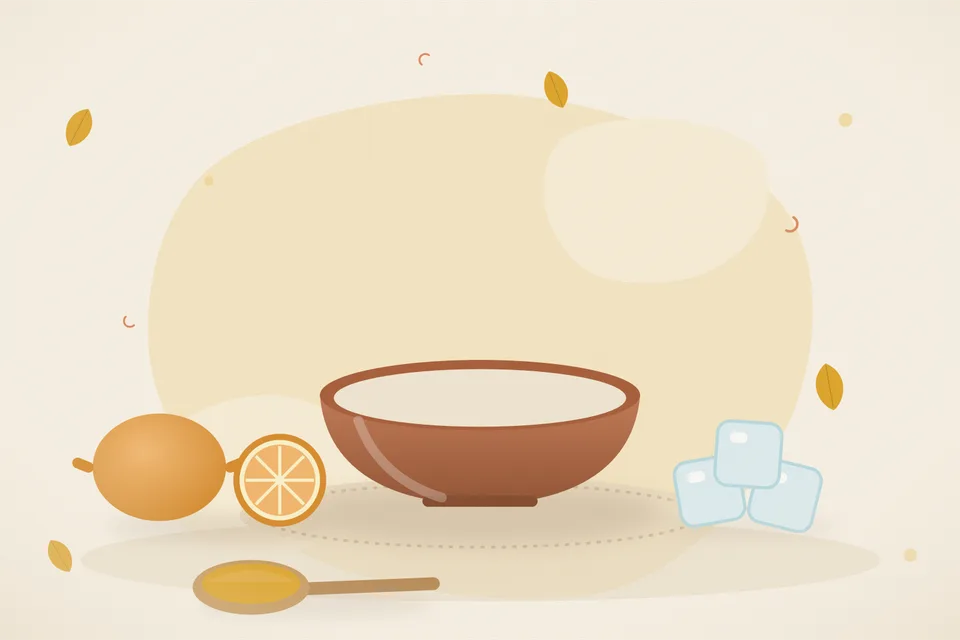Illustrated still life with orange, ice.