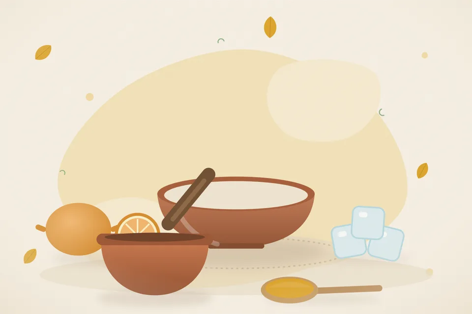 Illustrated still life with orange, ice.