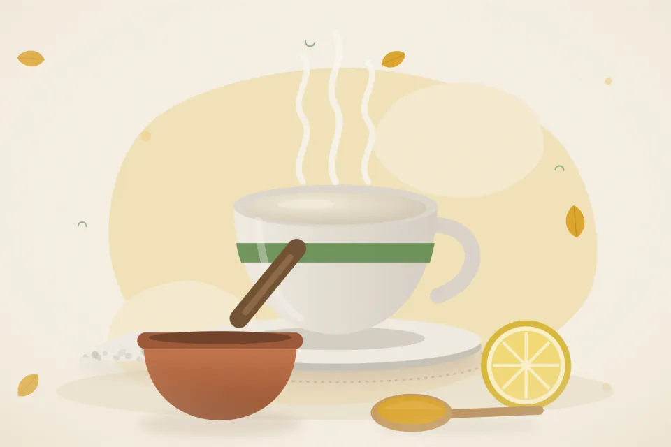 Illustrated still life with rock salt, lemon.