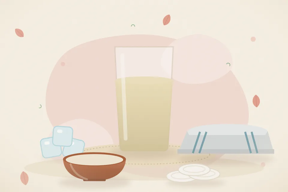 Illustrated still life with ice, a folded cloth.