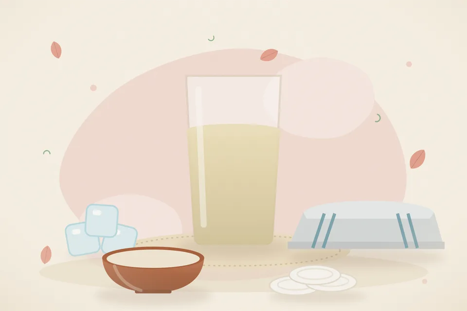 Illustrated still life with ice, a folded cloth.