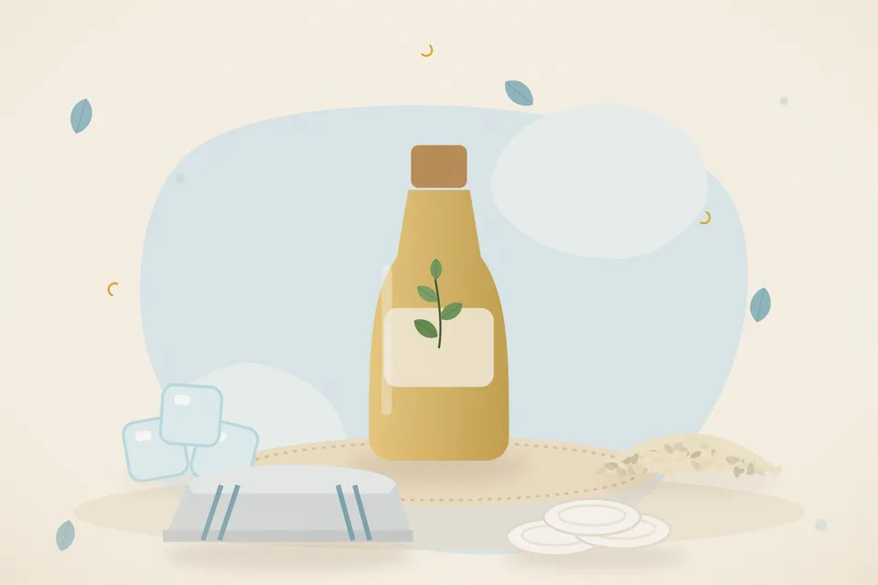 Illustrated still life with ice, sesame seeds.