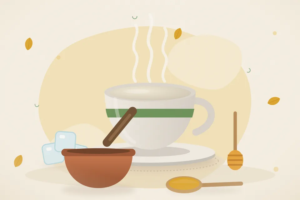 Illustrated still life with ice, honey.