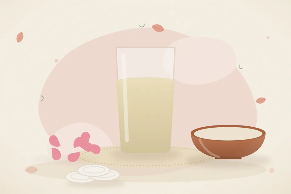 Illustrated still life with rose petals.