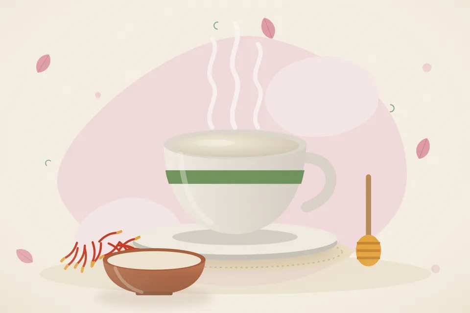 Illustrated still life with saffron, honey.