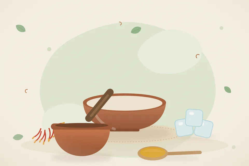 Illustrated still life with saffron, ice.