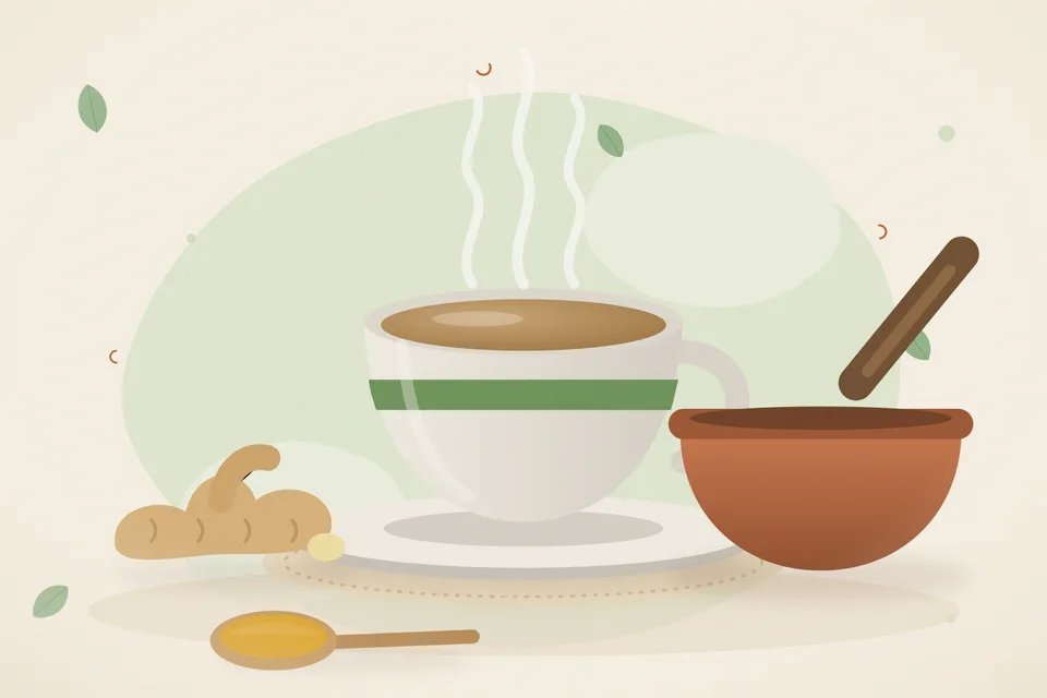 Illustrated still life with fresh ginger.