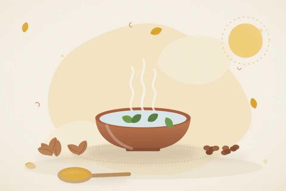 Illustrated still life with almonds, raisins.