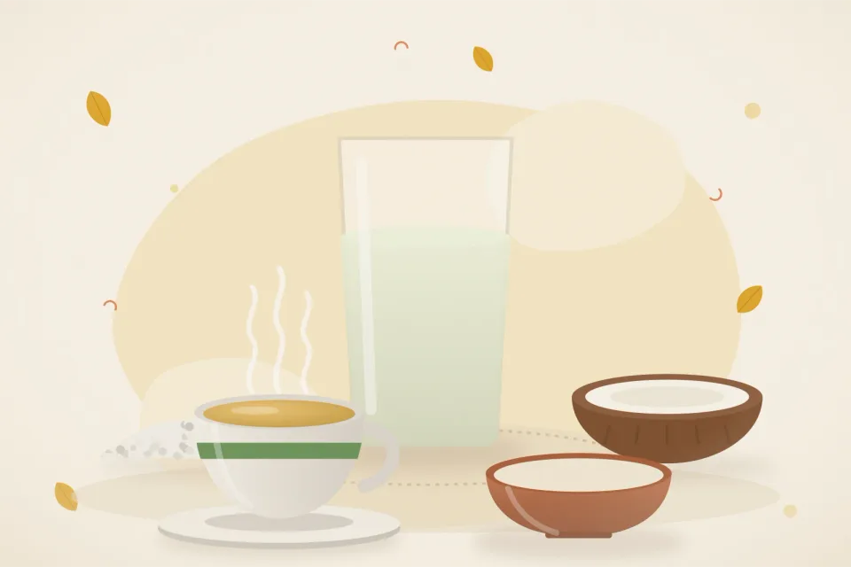 Illustrated still life with rock salt, coconut.