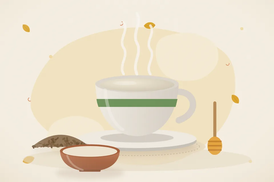 Illustrated still life with cumin seeds, honey.
