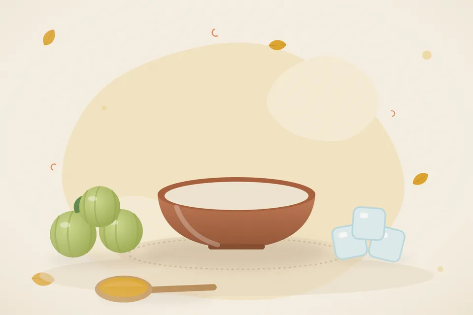 Illustrated still life with amla, ice.