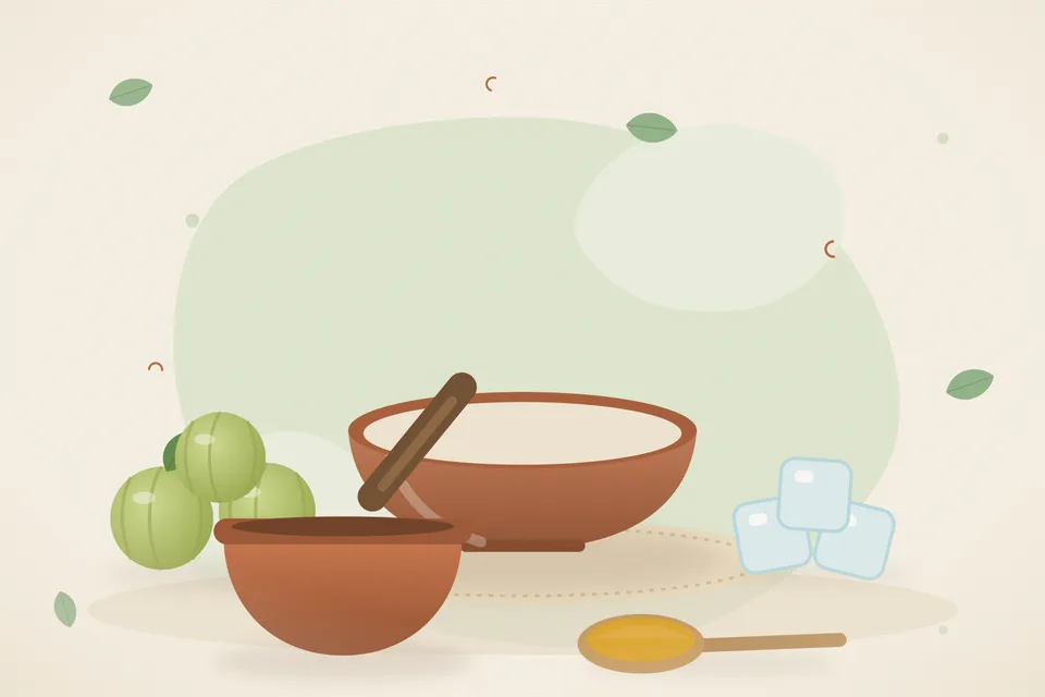 Illustrated still life with amla, ice.
