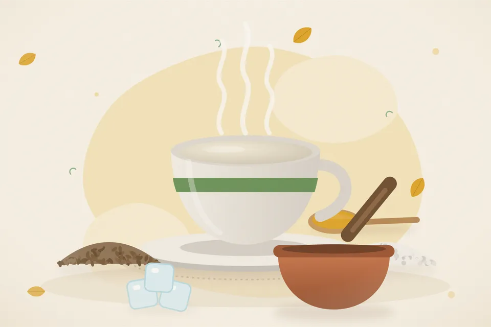 Illustrated still life with cumin seeds, rock salt, ice.