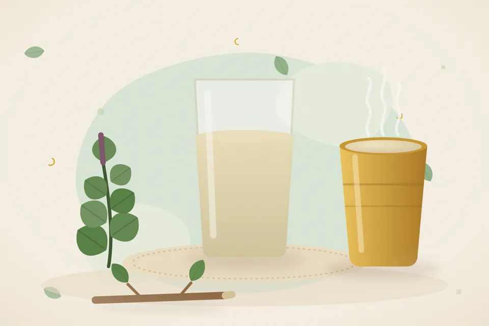 Illustrated still life with tulsi leaves.