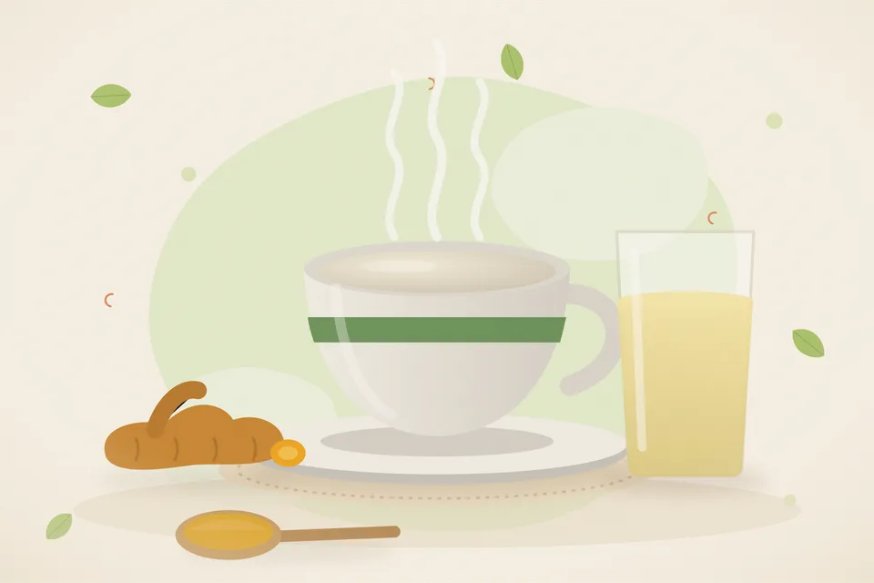 Illustrated still life with turmeric root.