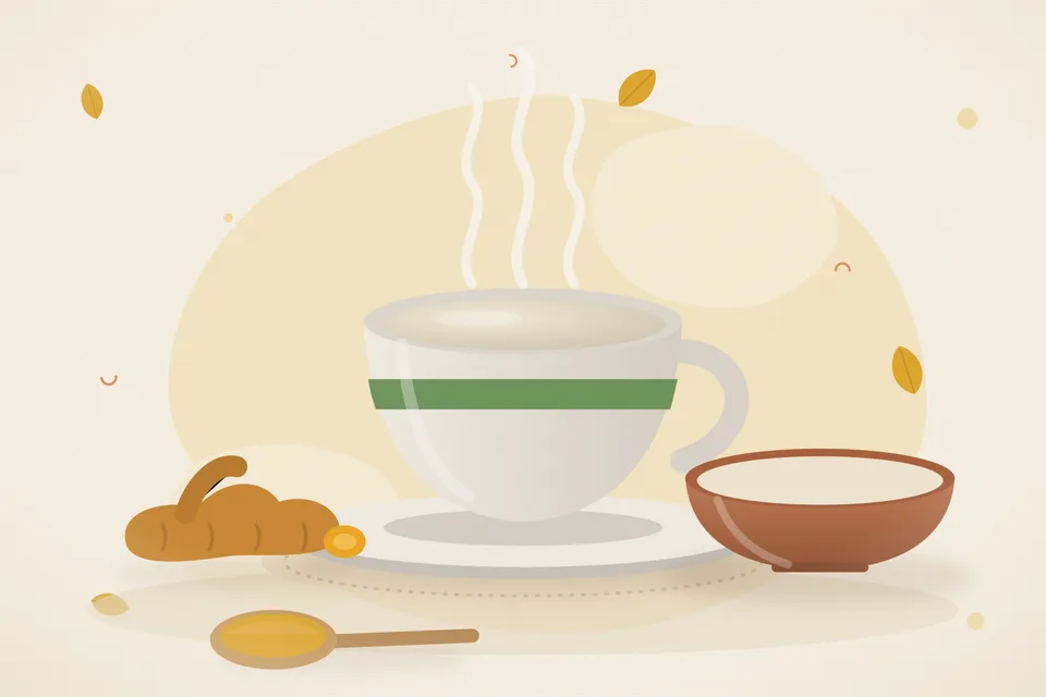 Illustrated still life with turmeric root.