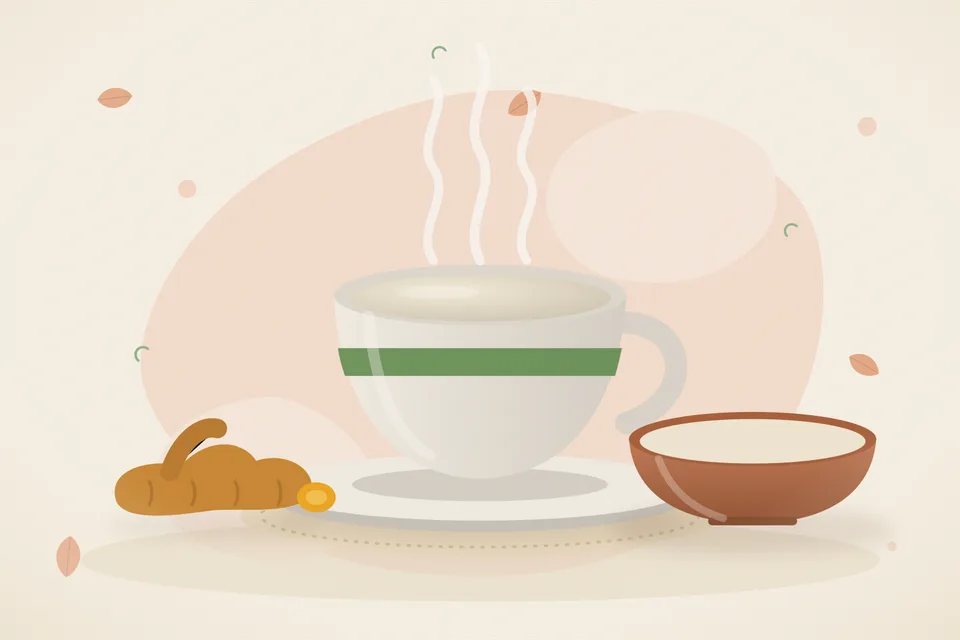 Illustrated still life with turmeric root.