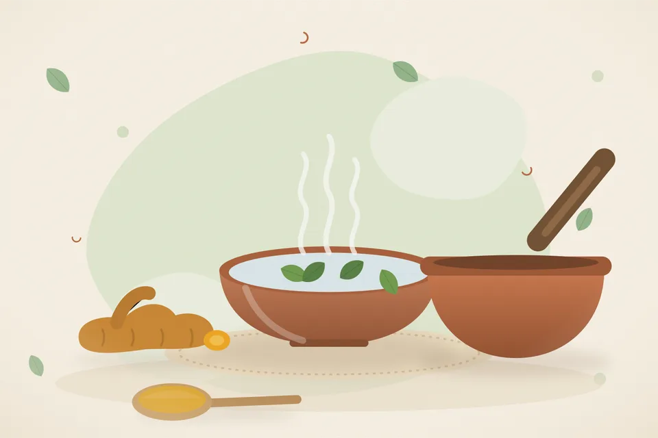 Illustrated still life with turmeric root.