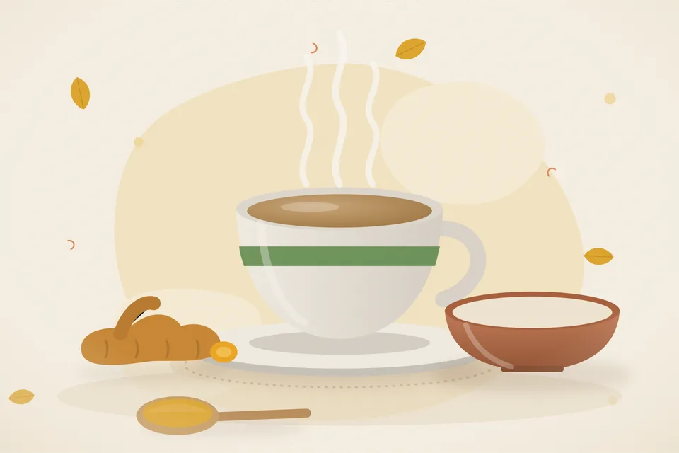 Illustrated still life with turmeric root.