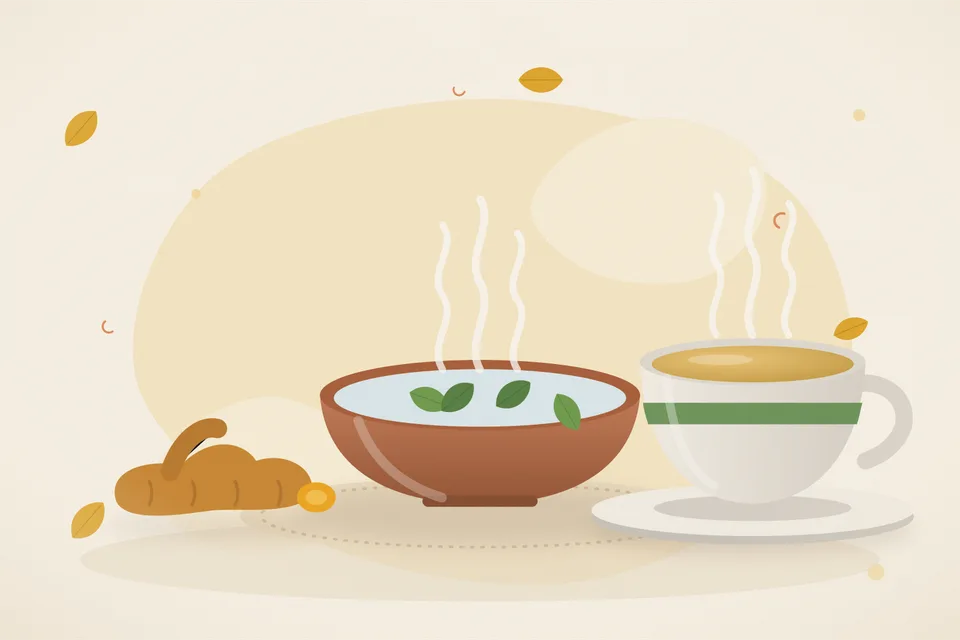 Illustrated still life with turmeric root.