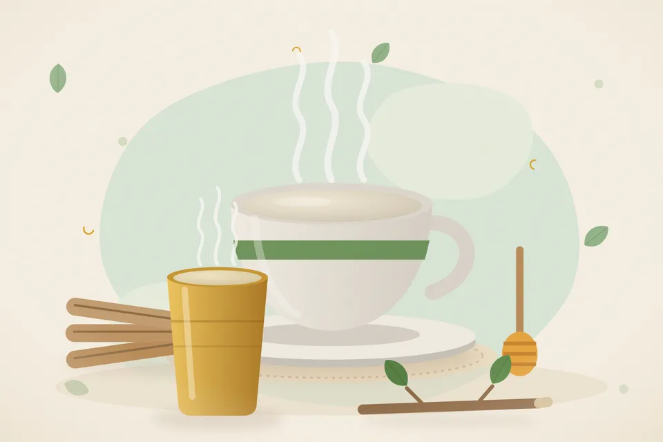 Illustrated still life with mulethi root, honey.