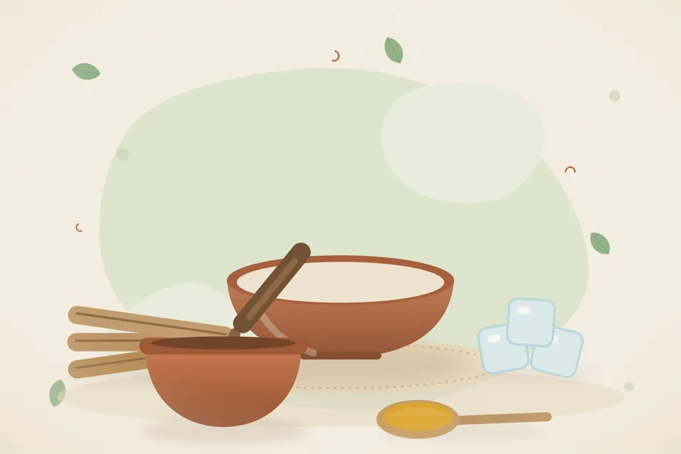Illustrated still life with mulethi root, ice.