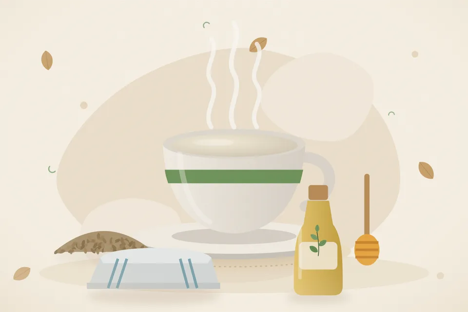 Illustrated still life with ajwain seeds, honey.