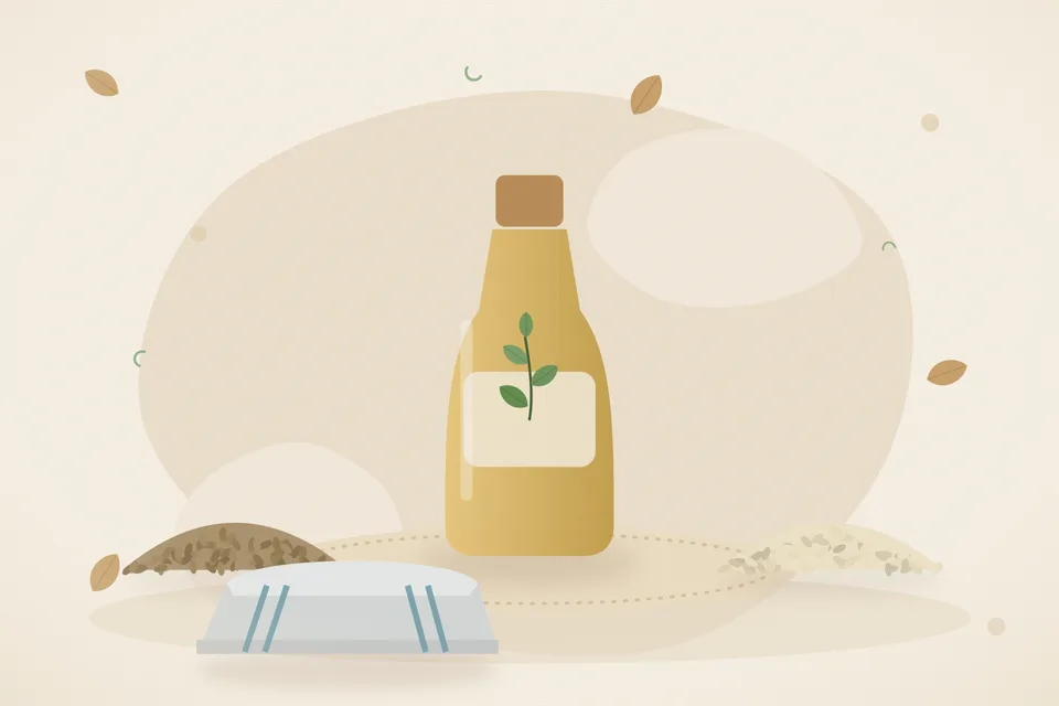 Illustrated still life with ajwain seeds, sesame seeds.