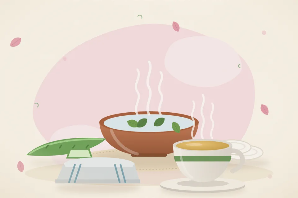 Illustrated still life with aloe vera, cotton pads, a folded cloth.