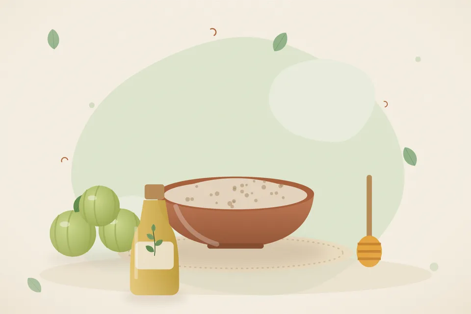 Illustrated still life with amla, honey.