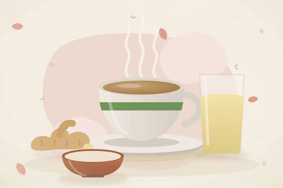 Illustrated still life with fresh ginger.