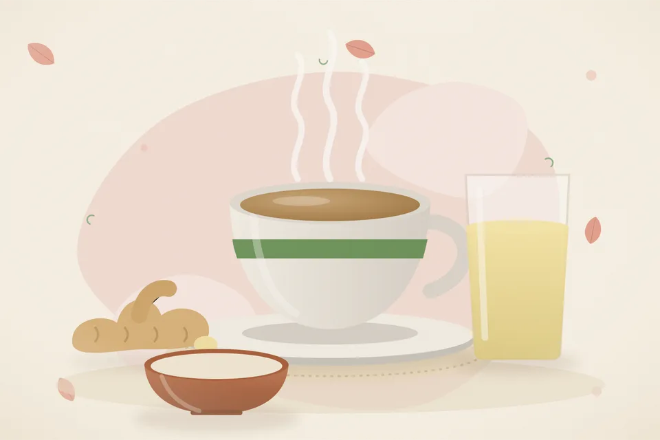 Illustrated still life with fresh ginger.