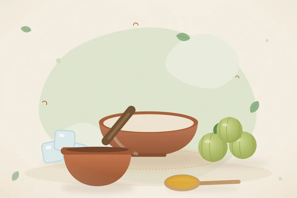 Illustrated still life with ice, amla.