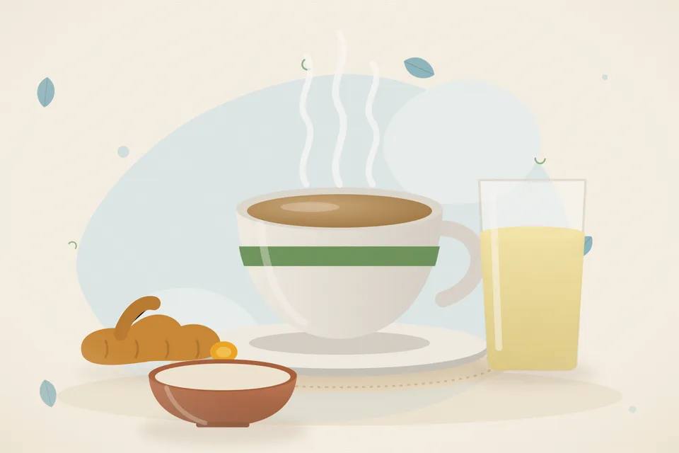 Illustrated still life with turmeric root.
