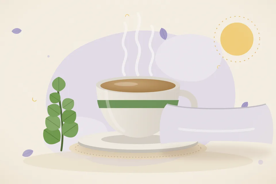 Illustrated still life with brahmi leaves.