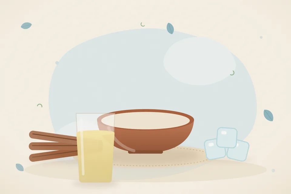Illustrated still life with cinnamon, ice.