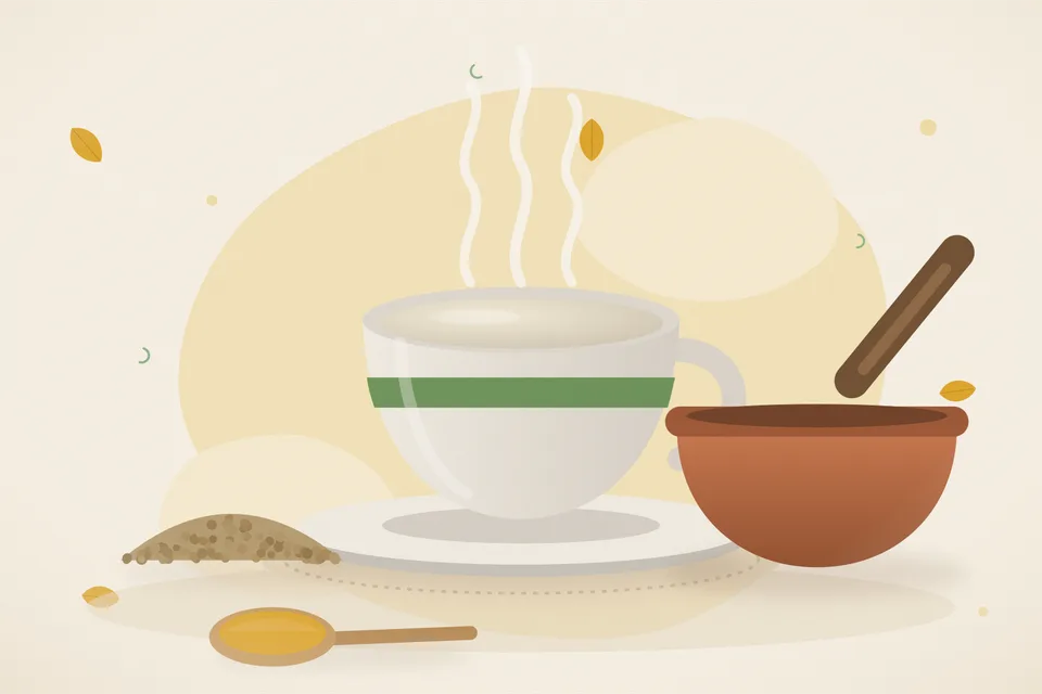 Illustrated still life with coriander seeds.