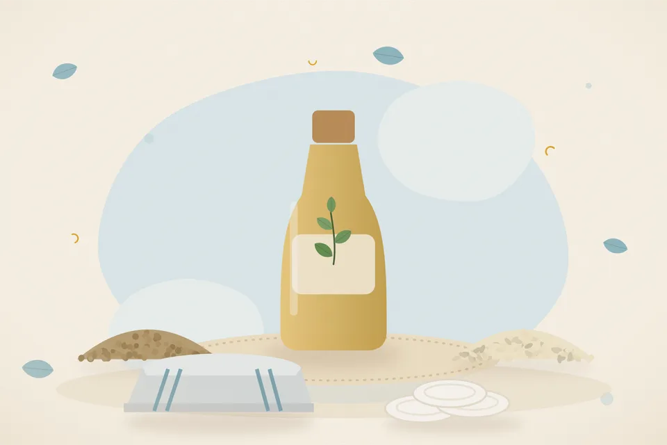 Illustrated still life with coriander seeds, sesame seeds.
