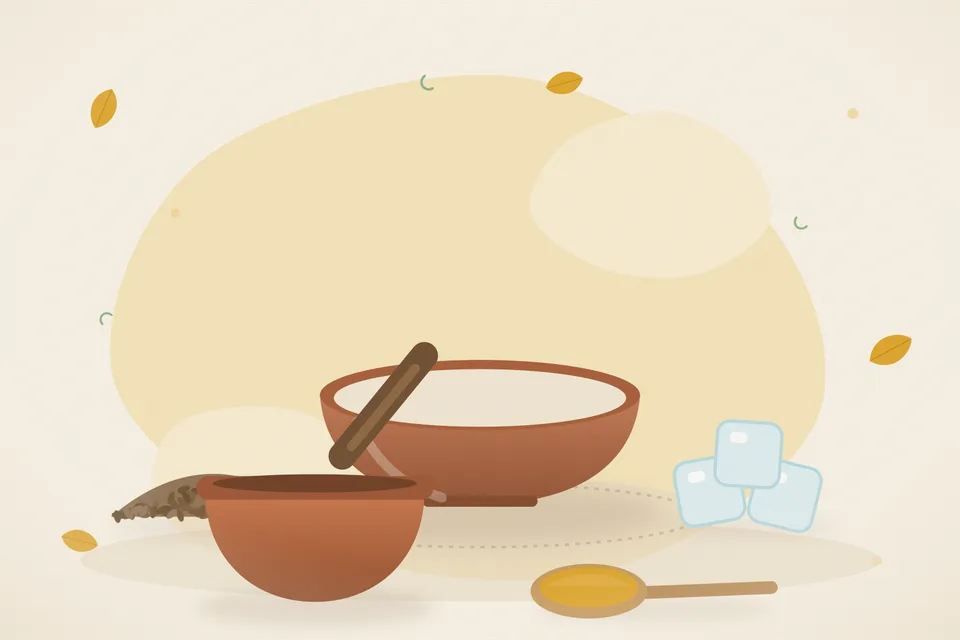 Illustrated still life with cumin seeds, ice.