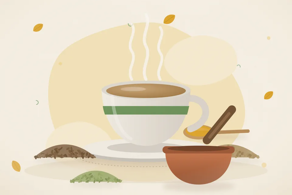 Illustrated still life with cumin seeds, coriander seeds, fennel seeds.