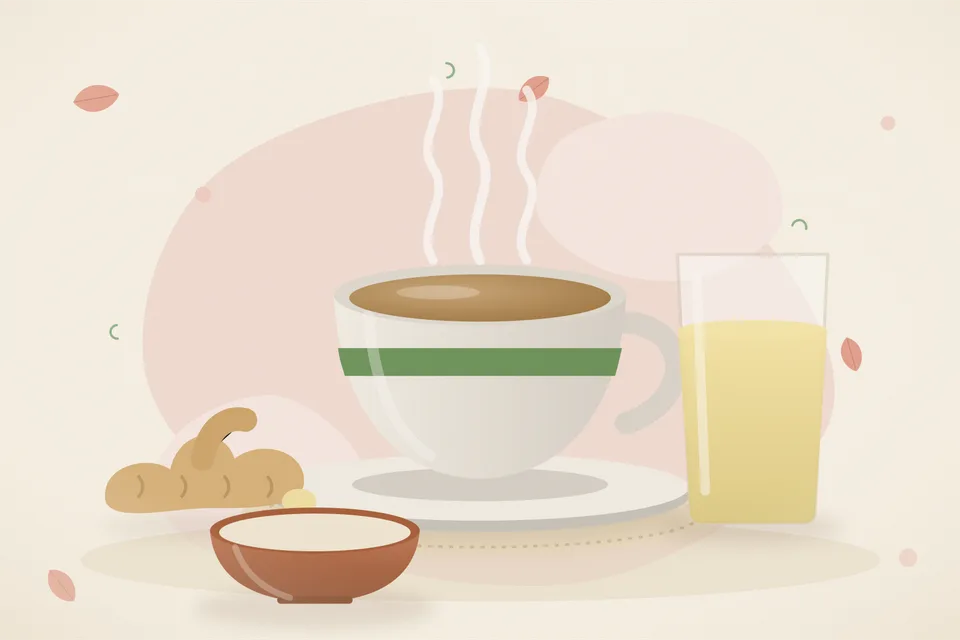 Illustrated still life with fresh ginger.