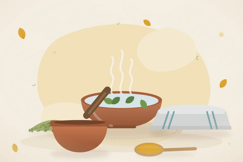 Illustrated still life with fennel seeds, a folded cloth.