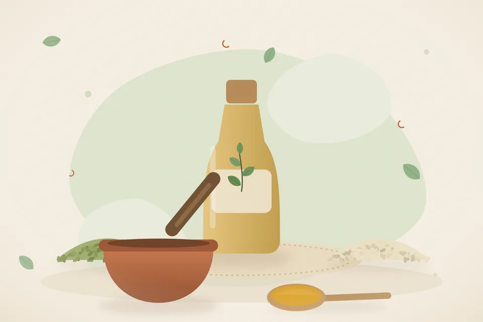 Illustrated still life with fennel seeds, sesame seeds.