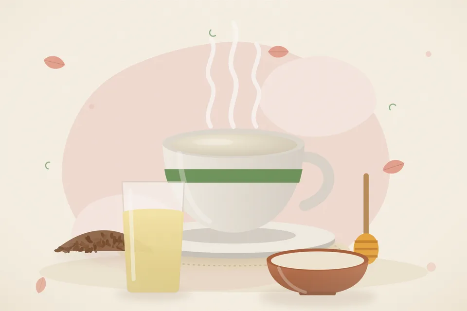 Illustrated still life with flaxseeds, honey.