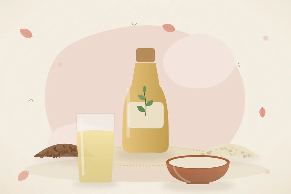 Illustrated still life with flaxseeds, sesame seeds.